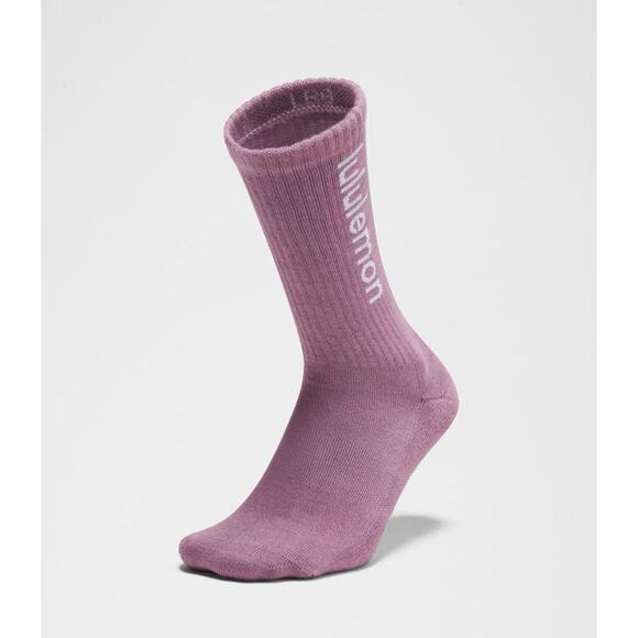Lululemon Unisex Essential Crew Socks Word Mark Lavender Size L - Picture 1 of 5